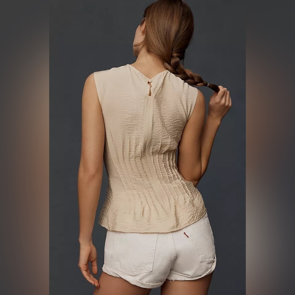 Anthropologie Beige Sleeveless Pleated Textured Top - Picture 3 of 4